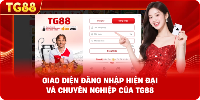 Giao diện đăng nhập hiện đại và chuyên nghiệp của TG88